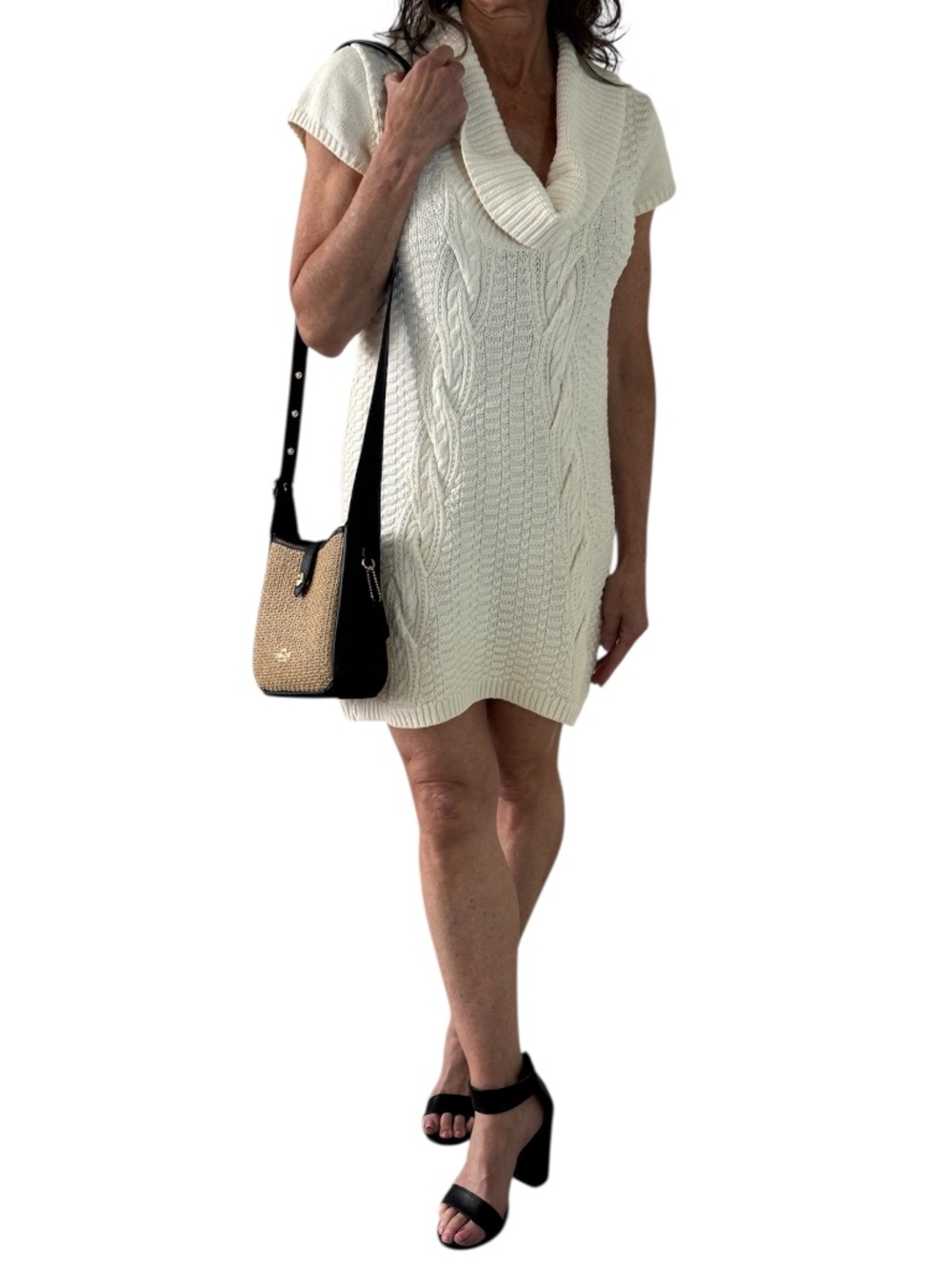 Express Cowl Neck Cable Knit Mini Dress - Cream Size S - Picture 2 of 8